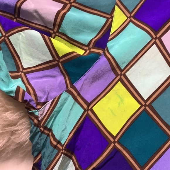 Diane von furstenberg stain glass silk plus 3X button front long sleeve shirt - Picture 7 of 8